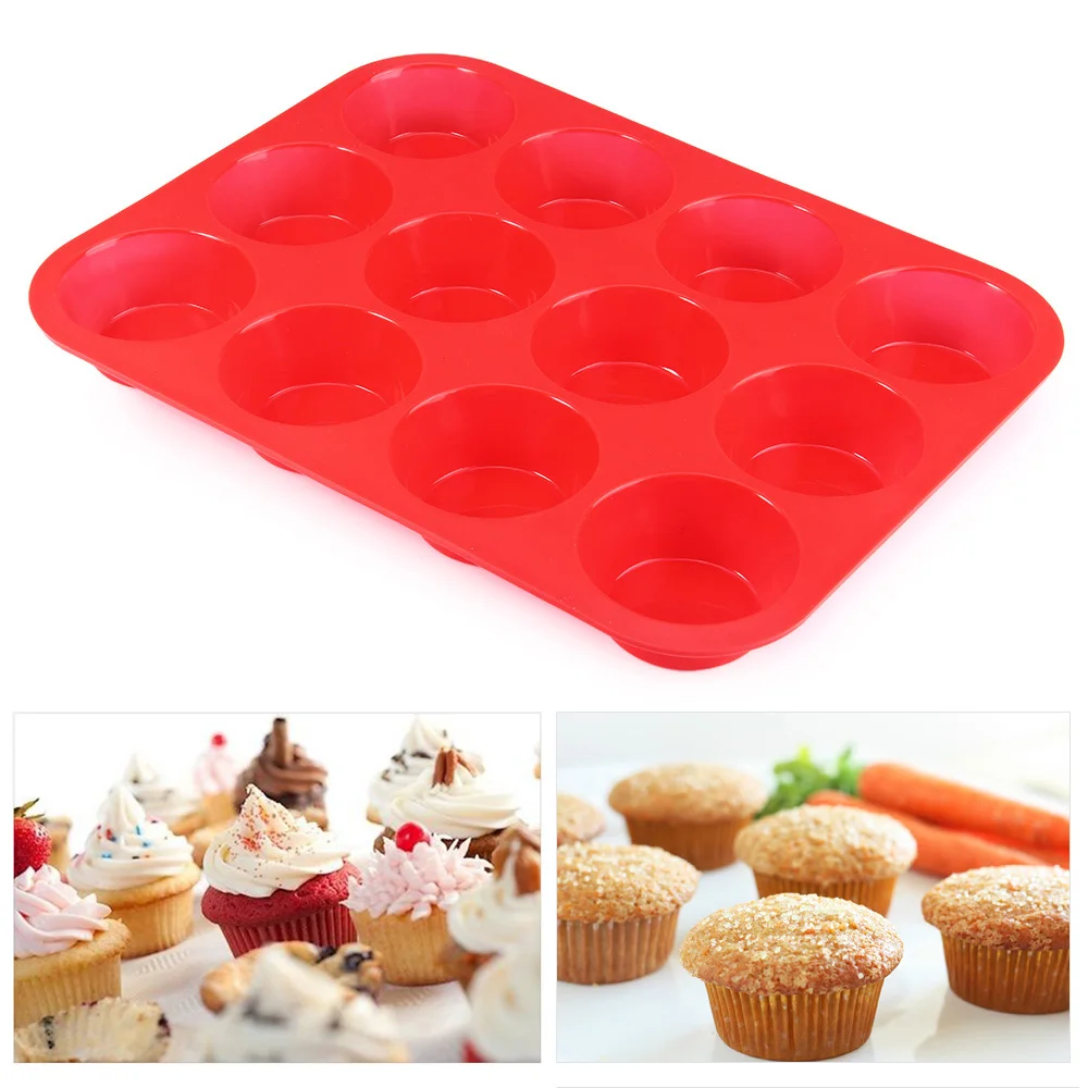 

Hot Sale Cake Tools Fondant Kitchen Bakeware Silicone Metal Non-Stick 12 Cups Cupcake Baking Tray Mousse Cake Mold Muffin Pan