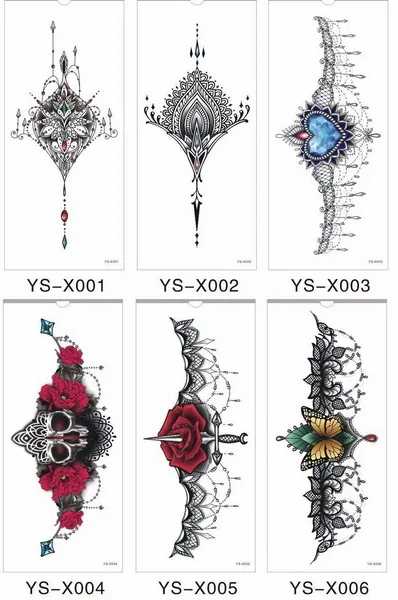 6 шт./лот пикантные под грудью декоративные татуировки Стикеры Премиум грудины цветок плечо рука рукав тела краски смерть череп розы Горячий - Цвет: YXS0106