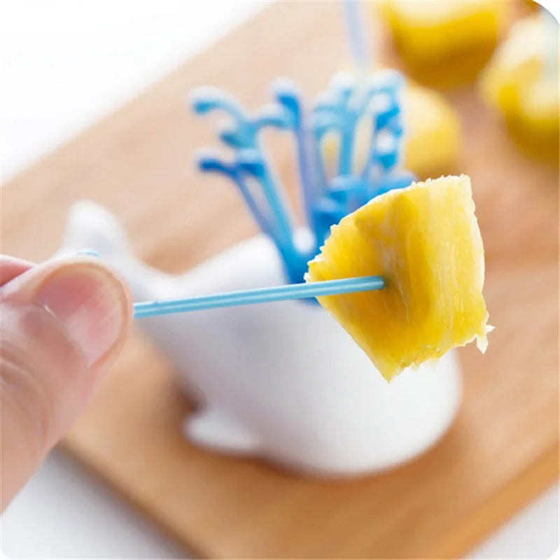 Buy 1set Whale Plastic Fruit Fork Toothpick Forks