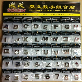 

English DIY Letters 25mm*29mm A-Z stickers Auto Vehicle Logoes Metal 0-9 sticker Word mark