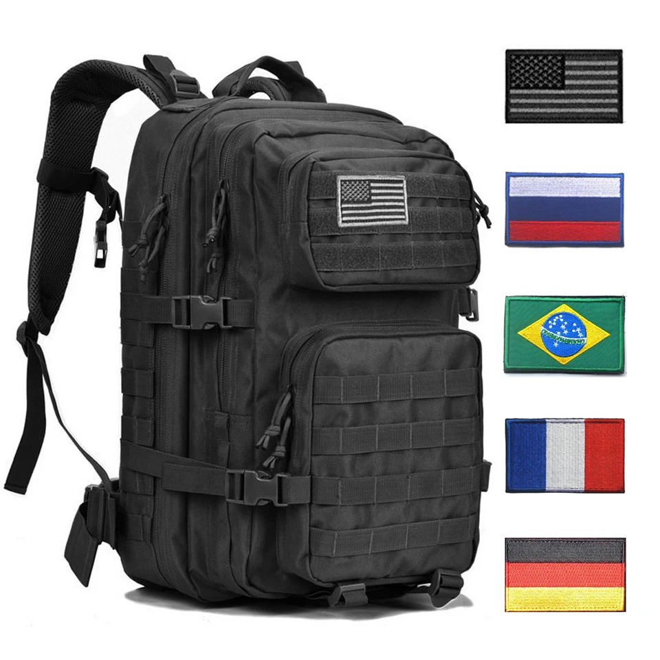 Comprar Mochilas al aire libre mochila táctica mochila militar bolsa hombres mujeres 43L ejército Bagpack deportes 3P bandera impermeable Molle bolsas paquetes