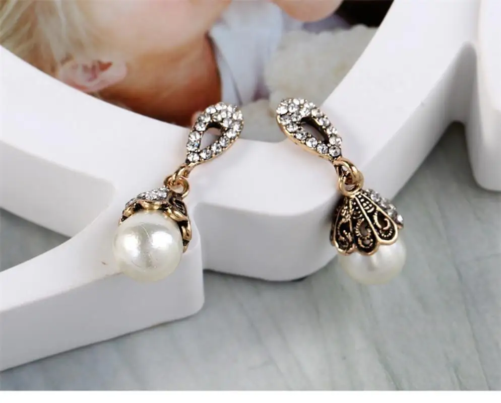 Vintage Jewelry Gray/White Imitation Pearl Earrings Women Wedding Earings