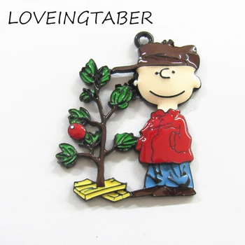 

Newest 45mm*42mm 10pcs/lot Cartoon Boy with Apple Tree Full Enamel Pendants For Necklace Jewelry Making
