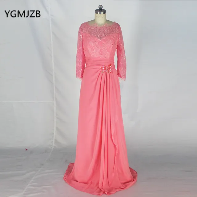 Coral Long Sleeve Prom Dresses 2018