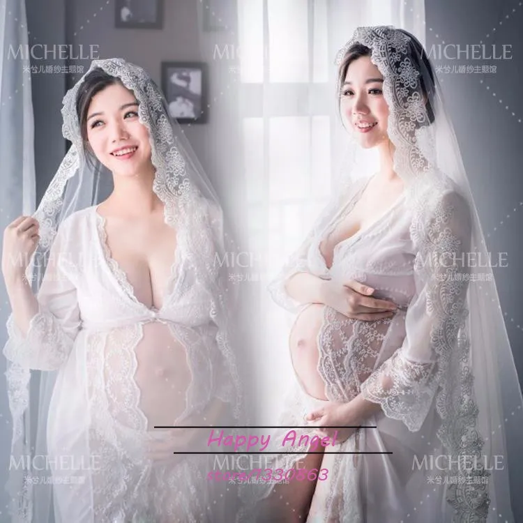 Белое платье для беременных благородное длинное кружевное нарядное платье для беременных реквизит для фотосессии необычная ночная рубашка для беременных Прозрачный Размер M L