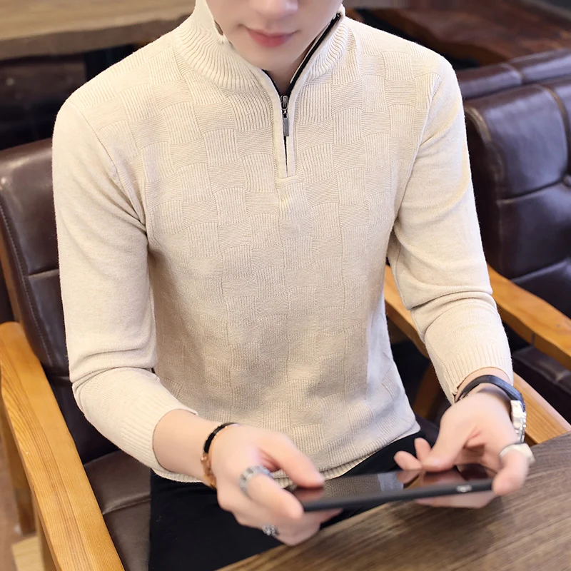 

Sweater winter new men's zipper half high collar youth thickening men's thermal knitwear