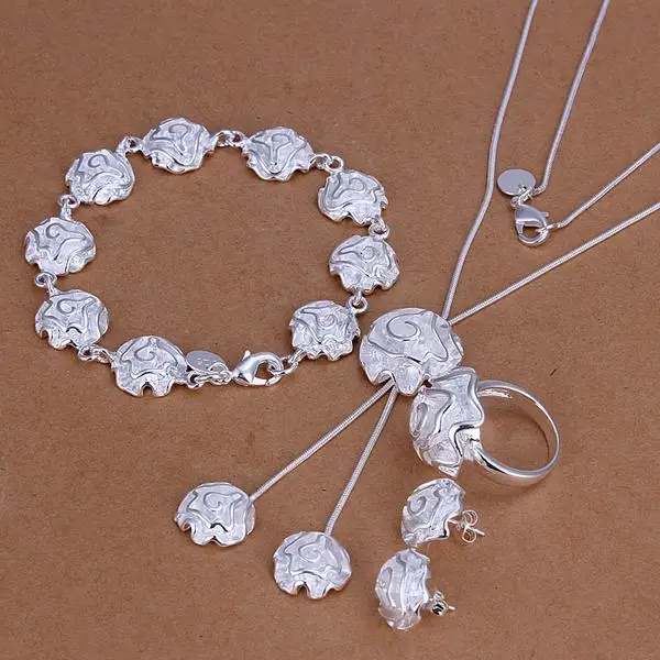 Wholesale Silver 925 Jewelry Set, silver plated Fashion Jewelry,Flower