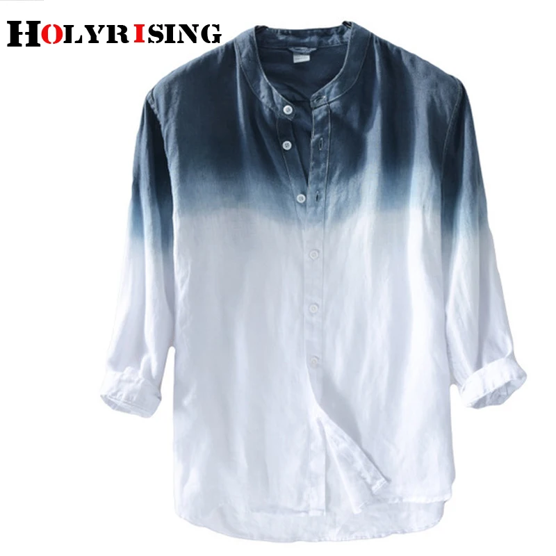 

Holyrising Men Linen shirt New summer men's linen shirt men brand shirt mens gradient blue shirts male casual 18814-5