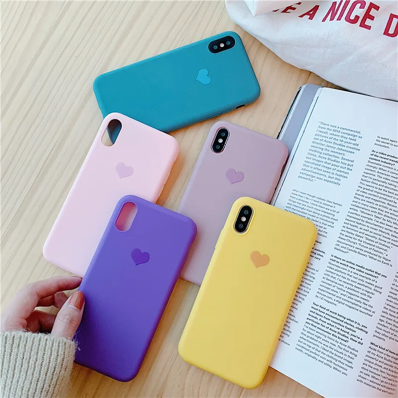 Candy Color Love Heart phone case for iphone XS Max XR For 6 6s 7 8 plus Matte soft silicon tpu cover |