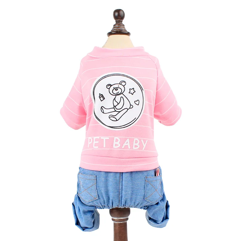 Buy Cute Bear Stripe Dog Cat Hoodies Jumpsuit Kitten
