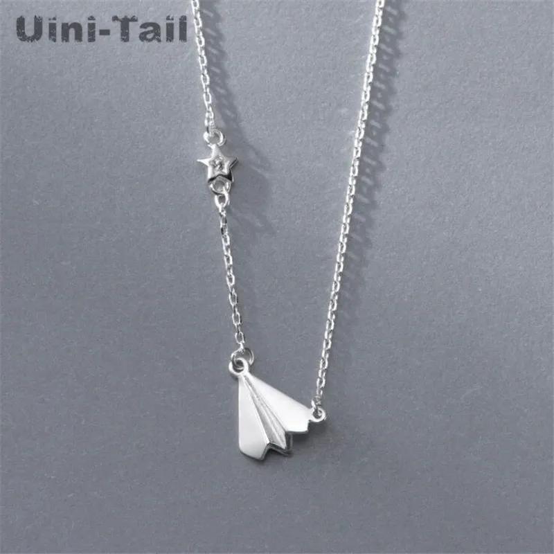 

Uini-Tail new hot 925 sterling silver childhood paper airplane necklace female Korean simple temperament hipster jewelry GN574