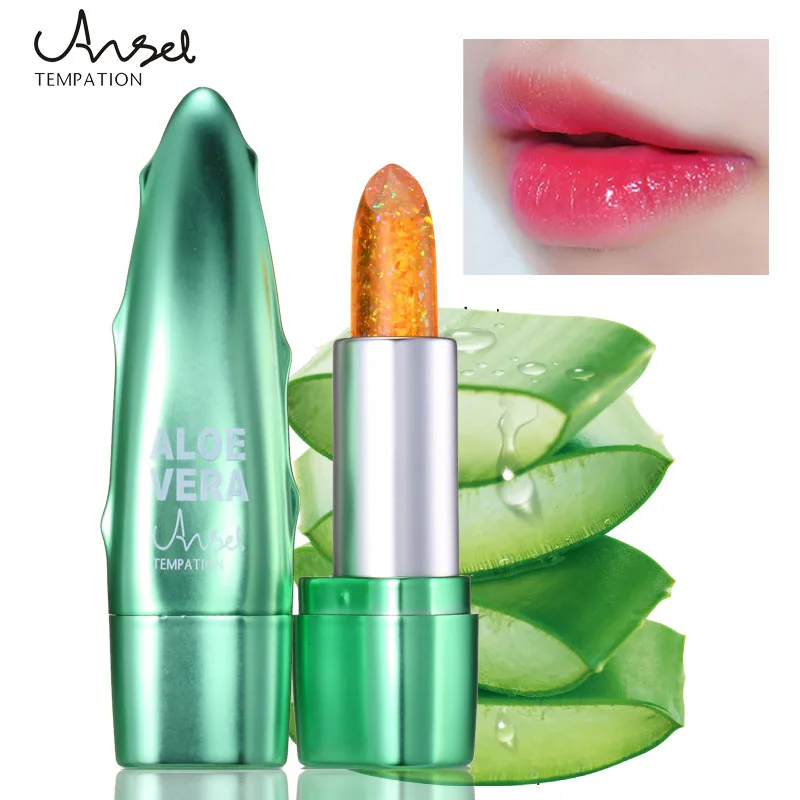 Angel Aloe Vera lipstick with diamond glitter cream moisturizing long lasting temperature change color jelly lipstick HF089