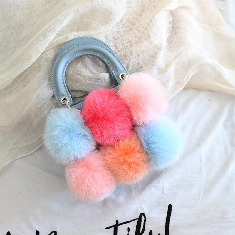 

New Winter Women Mini Handbags Lady Colour Mink Hair Ball Bags Diamond Lattice Evening Bride Lipstick keys Party Phone Bag