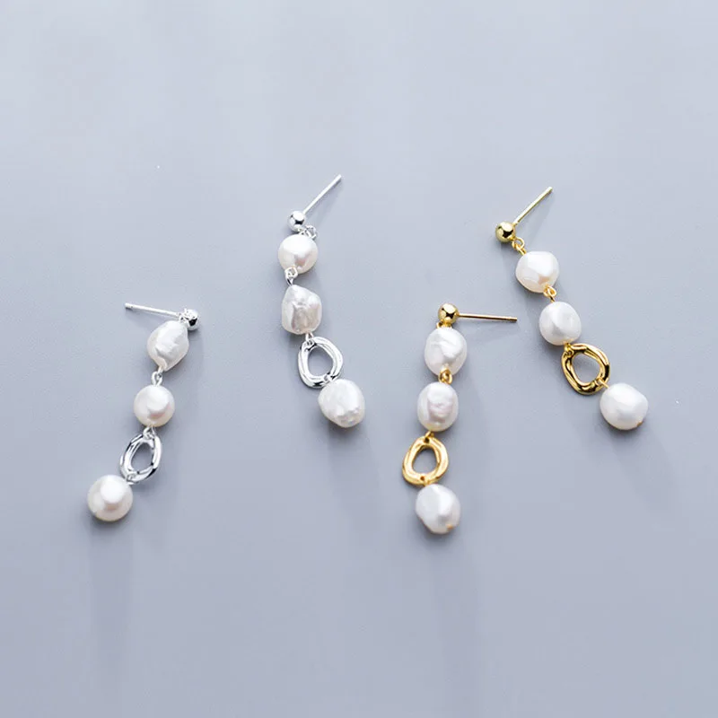 

Irregular Created Pearl 925 Sterling Silver Dangling Earrings