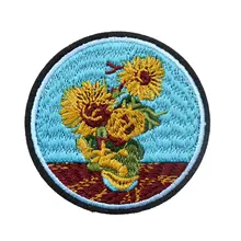Индивидуальные деликатные вышитые патчи, Ван Гог подсолнухи железа на патчи, пришить на аппликация патч, пользовательские заплатки на рюкзак