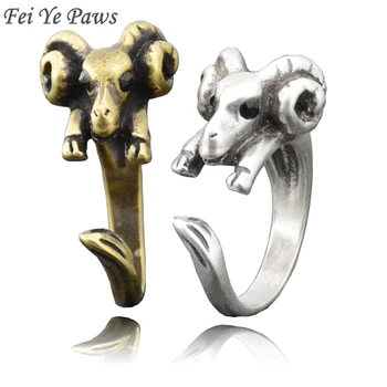 

Fei Ye Paws Retro Antique Cute Black Crystel Eye Sheep & Ram Metal Wrap Ring For Women Midi Finger Anel Animal Goat Rings Men