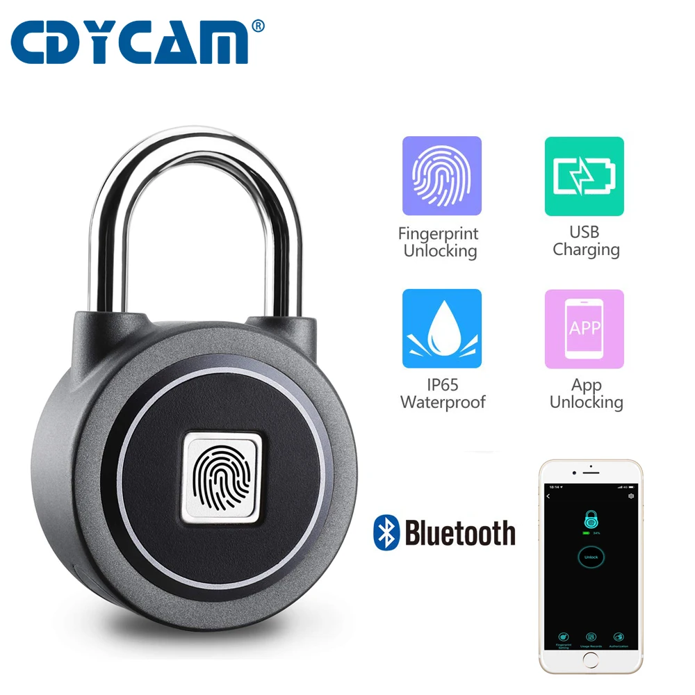 

Cdycam Waterproof Keyless portable Bluetooth smart Fingerprint Lock padlock Anti-Theft iOS Android APP control door cabinet lock