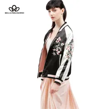 Весна Осень новая Двусторонняя Цветочная вышитая стоячий воротник черный розовый бомбер стеганая куртка настоящая фотография