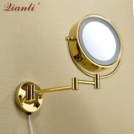 8 بوصة الذهب النحاس الجمال مرايا الحمام الحمام الغرور المرايا الوجهين التكبير الحائط للطي تلسكوبي m