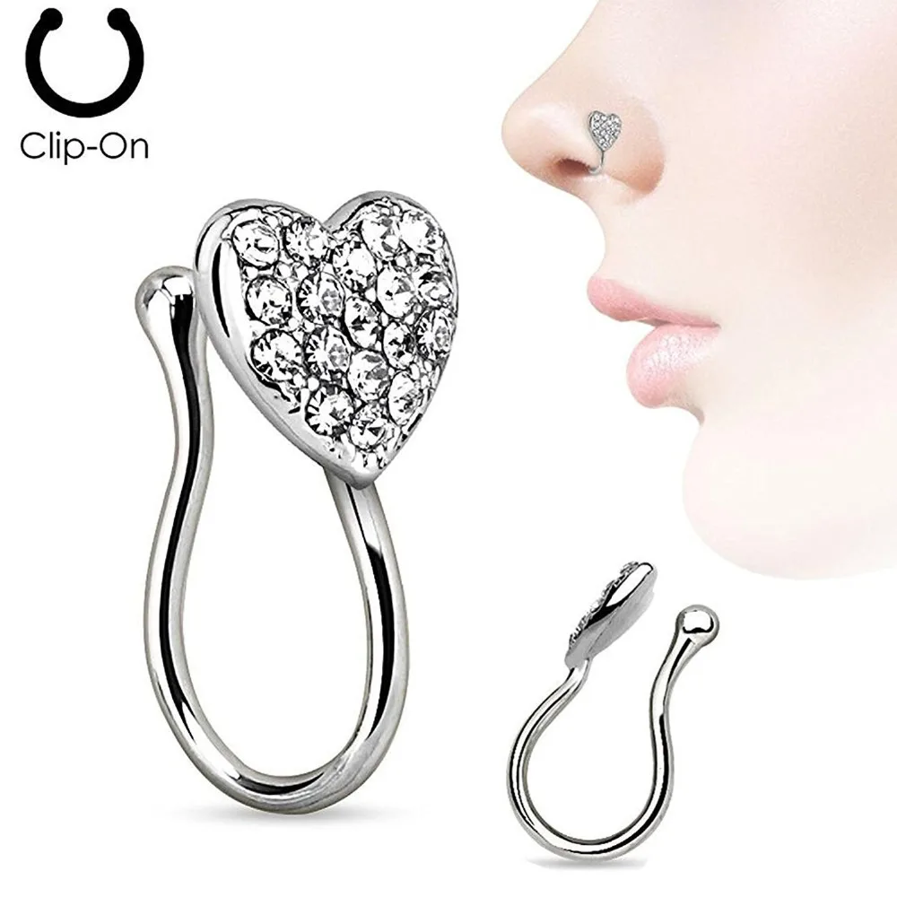 

Stainless Steel Nose Heart Clip Earring Fake Septum Piercing Body without Piercing Studs Fashion Jewelry Accessories