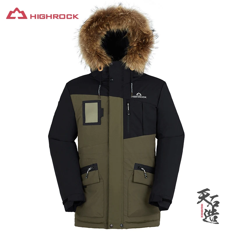 

Highrock 2018 New Men Down Coat Winter Goose Down Jacket Long Parka Thicken Raccoon Fur Collar Outdoor Camping Climbing