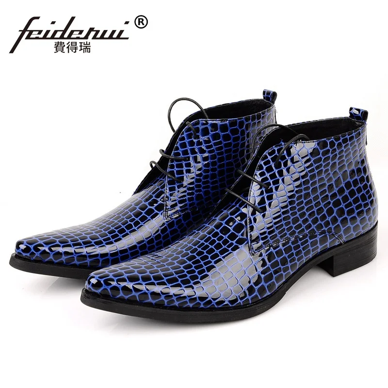 

Luxury Crocodile Man Shoes Designer Brand Patent Leather Male Top Quality Footwear Men's Cowboy Martin Ankle Boots JD61