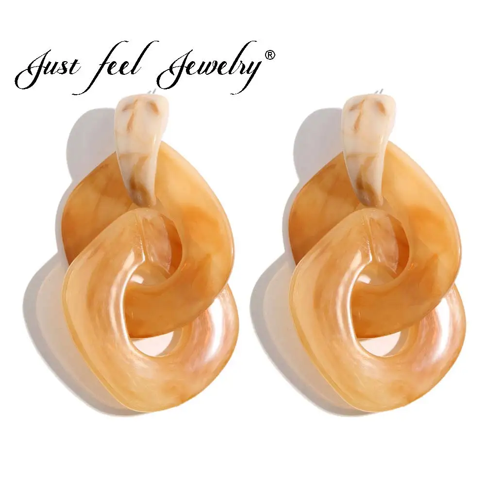 

JUST FEEL Colorful Acrylic Dangle Earrings 2018 Fashion ZA Resin Circle Round Chain Long Drop Earring For Women Korean Jewelry