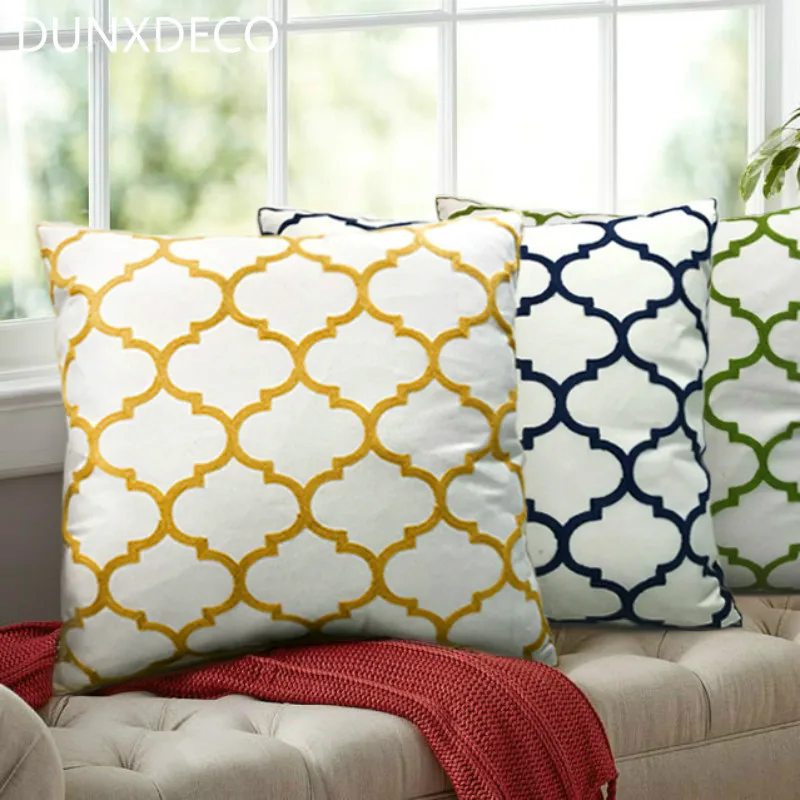 

DUNXDECO Cushion Cover Decorative Pillow Case Elegant Architectural Aesthetics Geometric Embroidery Coussin Sofa Decoration