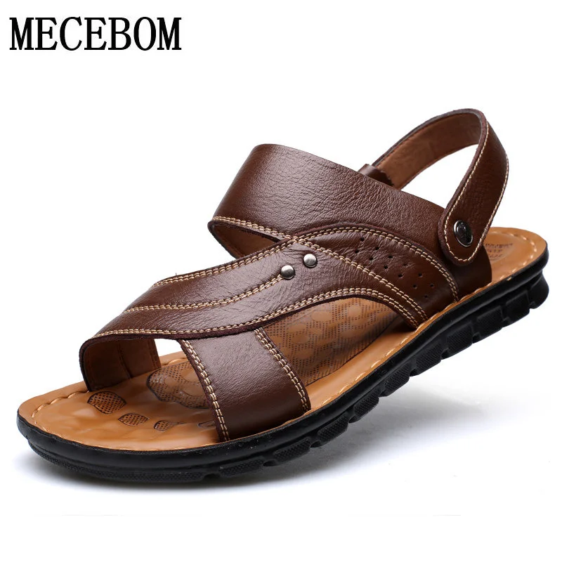Economici Estate Sandali Degli Uomini di Alta Qualità Pattini di Cuoio Genuini Slip on Pantofole Maschio Spiaggia Confortevole Marrone Uomo Sandalo zapatillas hombre