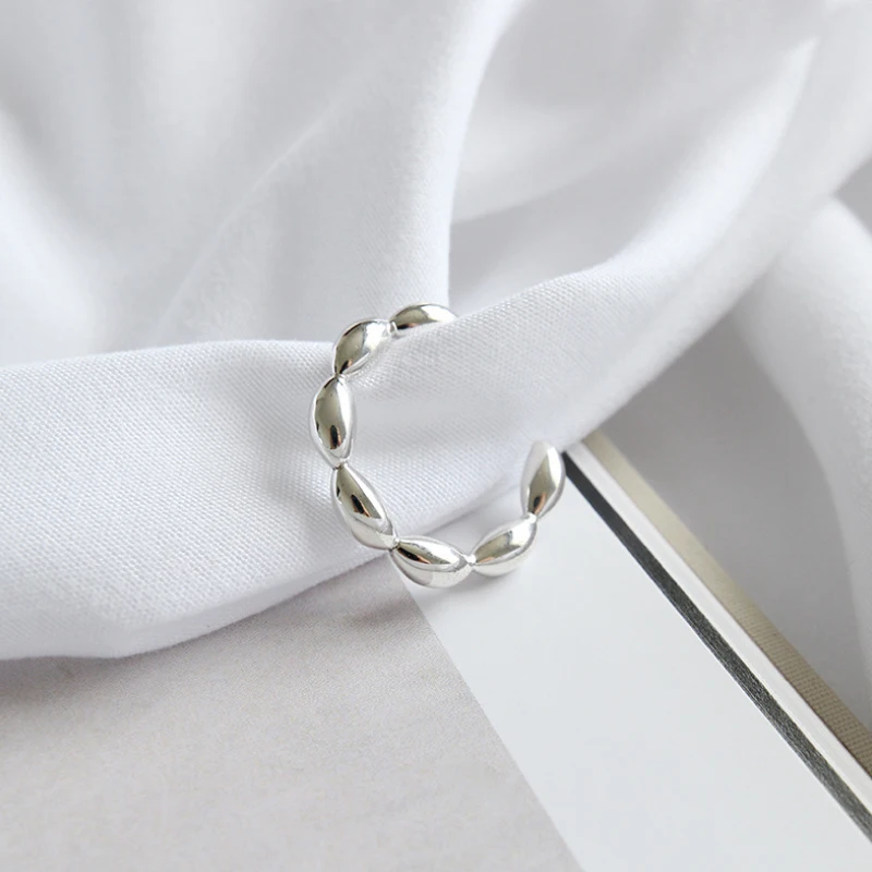 Персонализированные овальные кольца с бусинами, 925 пробы, серебряные кольца, геометрические кольца с открытым пальцем, обручальные кольца из серебра для женщин
