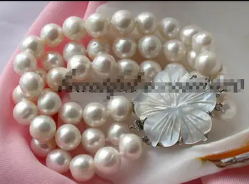 

Hot sale new Style >>>>>z1813 3row 8" 11mm round white fw pearl bracelet bangle shell