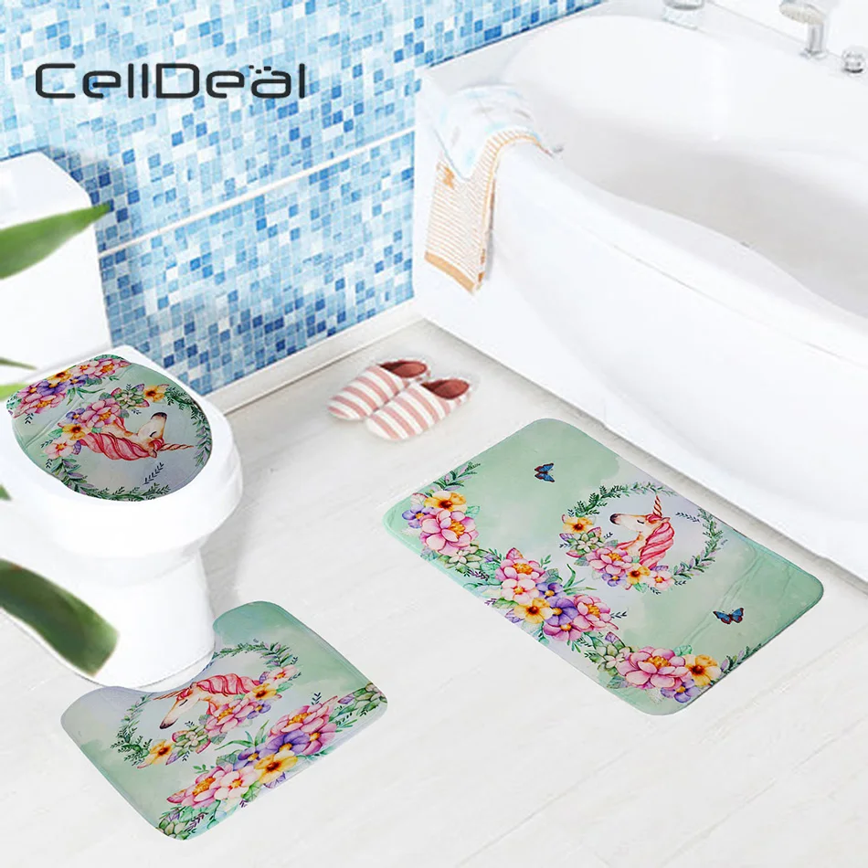 

CellDeal 3Pcs/Set Bath Mat Set Non Slip Pedestal Mat Toilet Bathroom Rug Memory Foam Design Bathroom Carpet