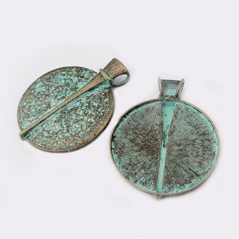 2Pcs Antique Silver Round Shape Charms Turquoise Stone Pendants Jewellery Making