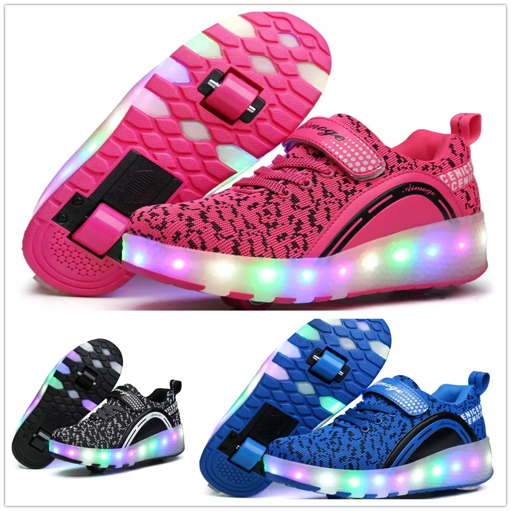 

Heelys LED Light Sneakers with Double TWO Wheel Boy Girl Roller Skate Casual Shoe with Roller Girl Zapatillas Zapatos Con Ruedas