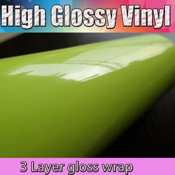 

3 Layer Pale Green Ultra Shiny Glossy Vinyl for car wrap Self Adhesive Vinyl Sheets With Air Free Bubble 1.52x20m/Rol