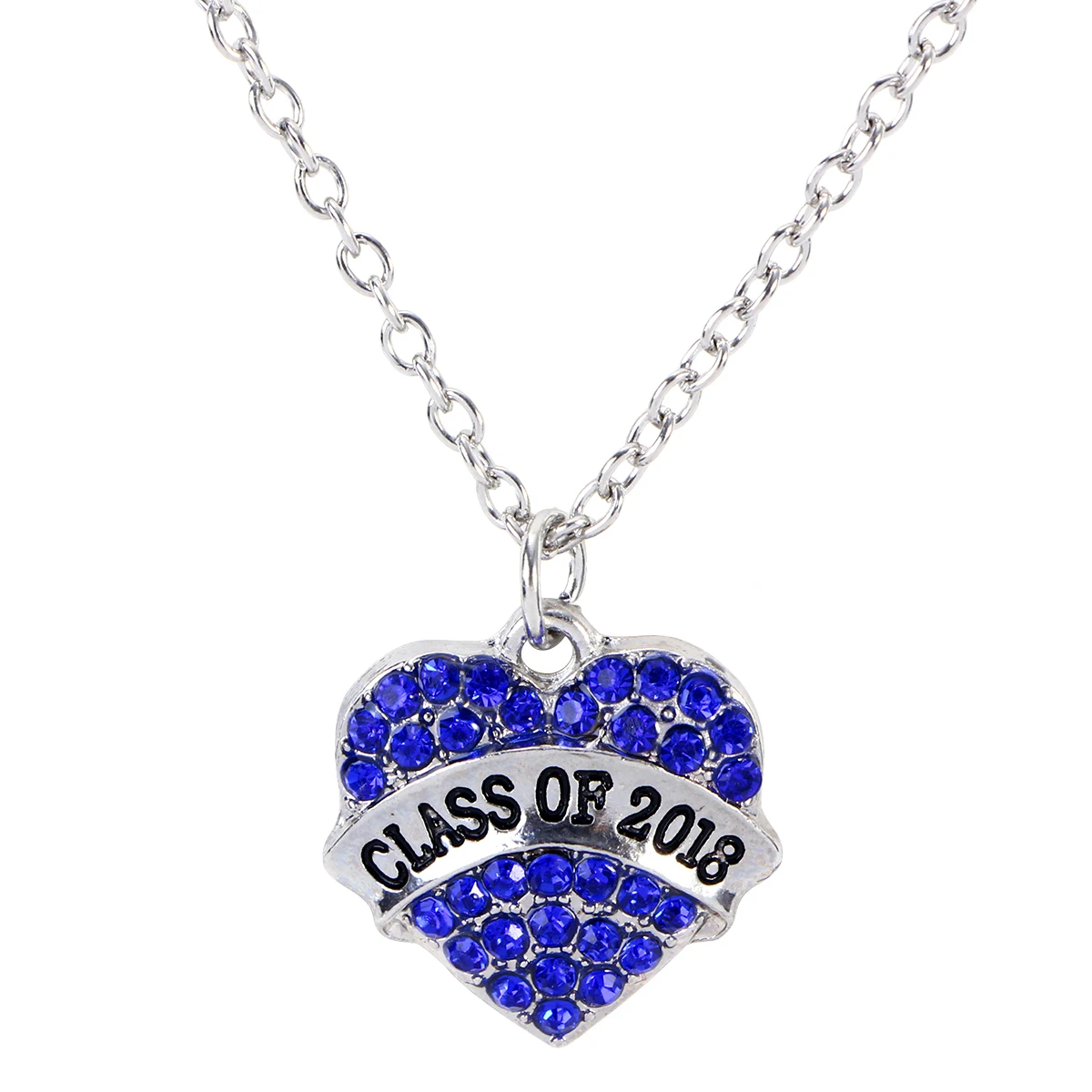 Class of 2018 Graduation Crystal Heart Silver Chain Necklace Jewelry