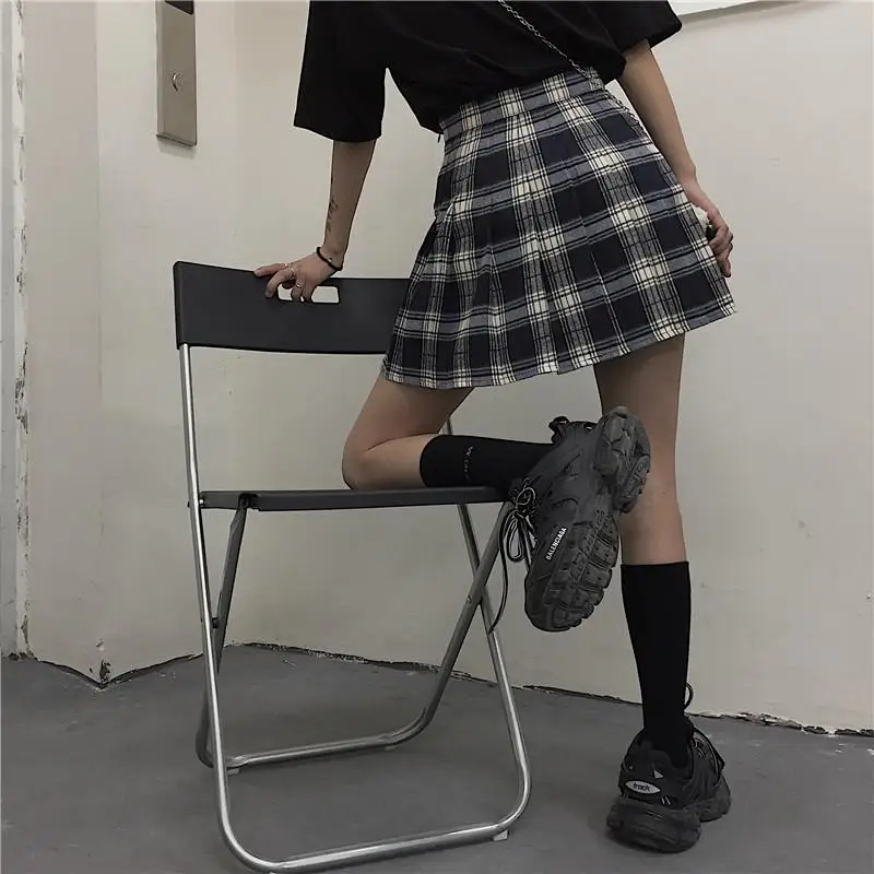 Harajuku клетчатая юбка для женщин в стиле ретро с завышенной талией плиссированные