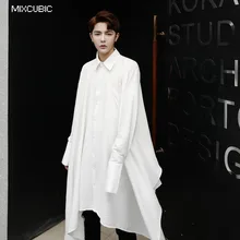 MIXCUBIC Осень британский стиль уникальный асимметричный дизайн рубашки мужские длинные секции повседневные свободные белые рубашки для мужчин