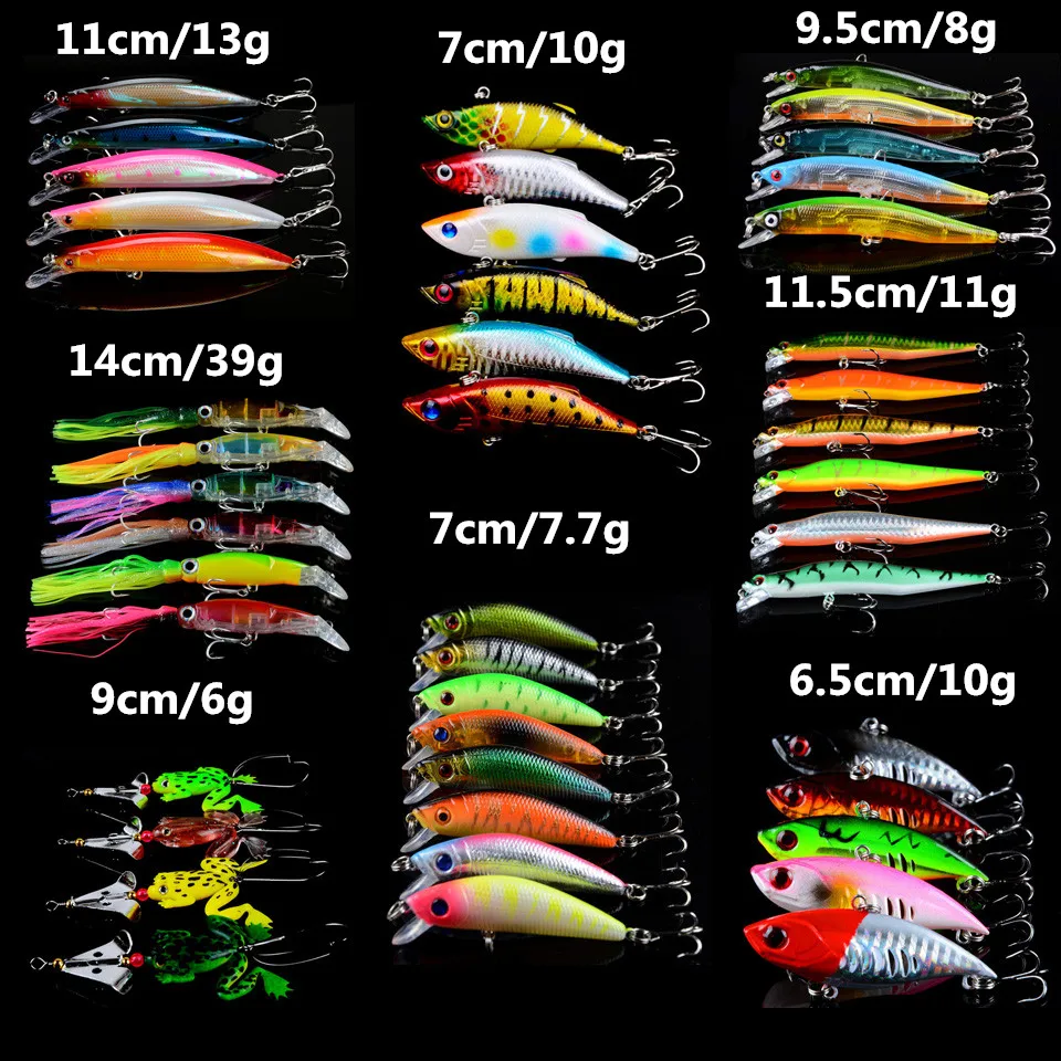 45pcs/lot Fake Fish bait Set Mixed 8 Varisized Models Hard Baits Minnow