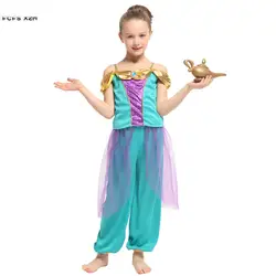 M-XL девочек Лампа Аладдина Принцесса Жасмин Косплэй детей Хэллоуин Арабская костюм карнавал Пурим пьесе праздничное платье