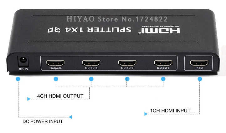 Полный HD1080p 4 порта HDMI Splitter 1X4 с адаптером питания HDMI 1,4 аудио-видео переключатель конвертер Поддержка 3D 4 К * 2 К упаковки