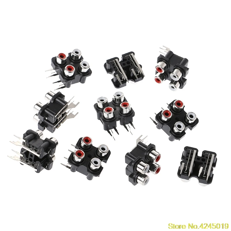 

High Quality New 10 Pcs 2/4/6 Hole RCA Female Pin Jack Stereo Audio Video AV Socket Connector