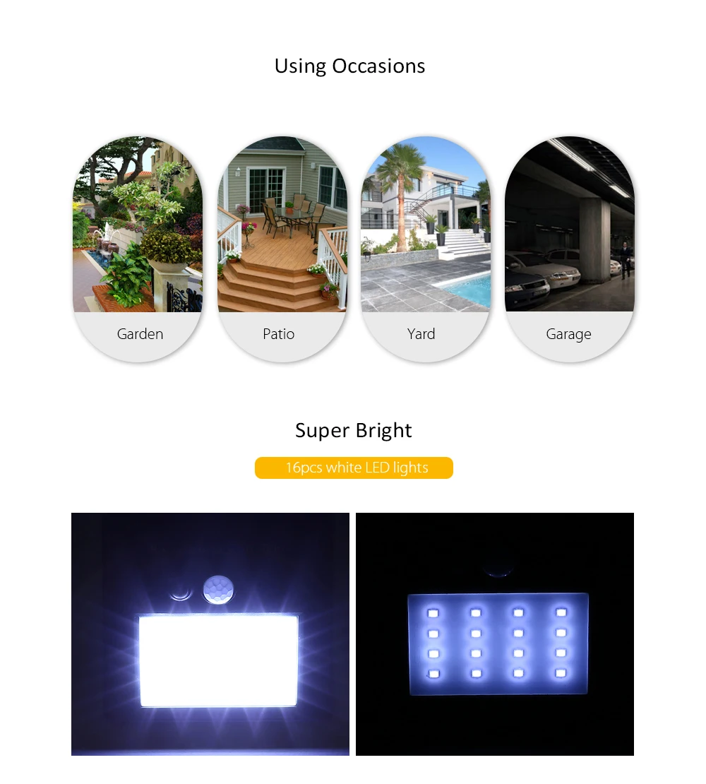 2 шт. YM-SHS-002 16 светодиодов солнечный датчик движения настенный светильник IP65 водонепроницаемый для сада патио двора гаража