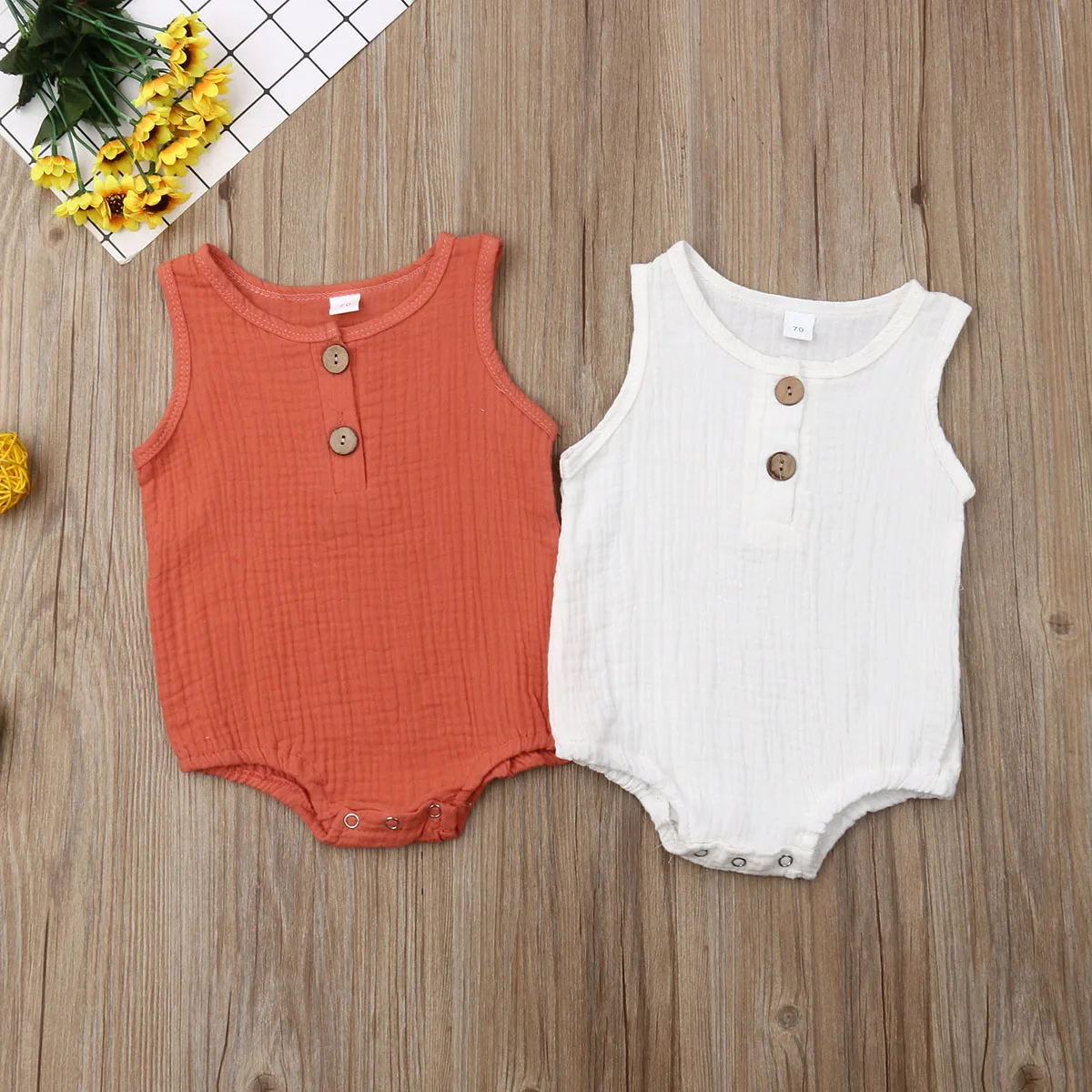 2019 Baby boy Girl clothing white orange line cotton Button Romper Jumpsuit for Kid clothes toddler Children newborn