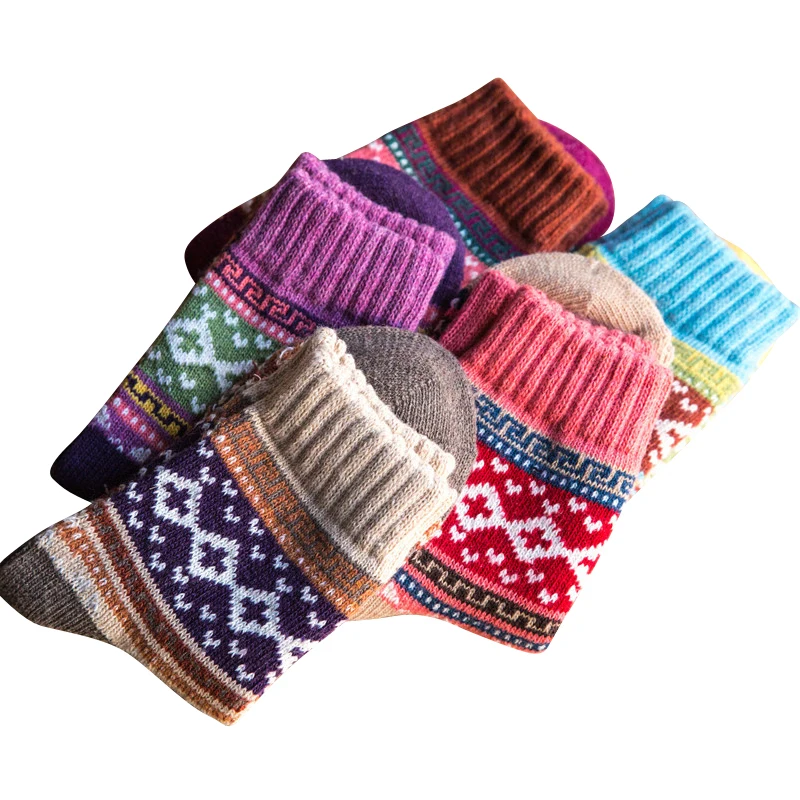 Cotton Socks Woman Nation Wind Colorful Ladies Wool Socks Thicker Sweat