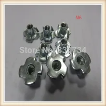 100pcs steel with white zinc coated m6 prong nut M6 Four Claw Female Furniture Nut/ Captive T Pronged Tee Blind Nuts