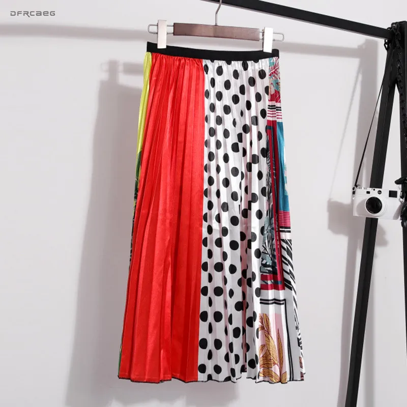 Boho Стиль Высокая талия плиссированная миди юбка для женщин летняя портретная Печать Повседневная Harajuku Пляжная Юбка Femme