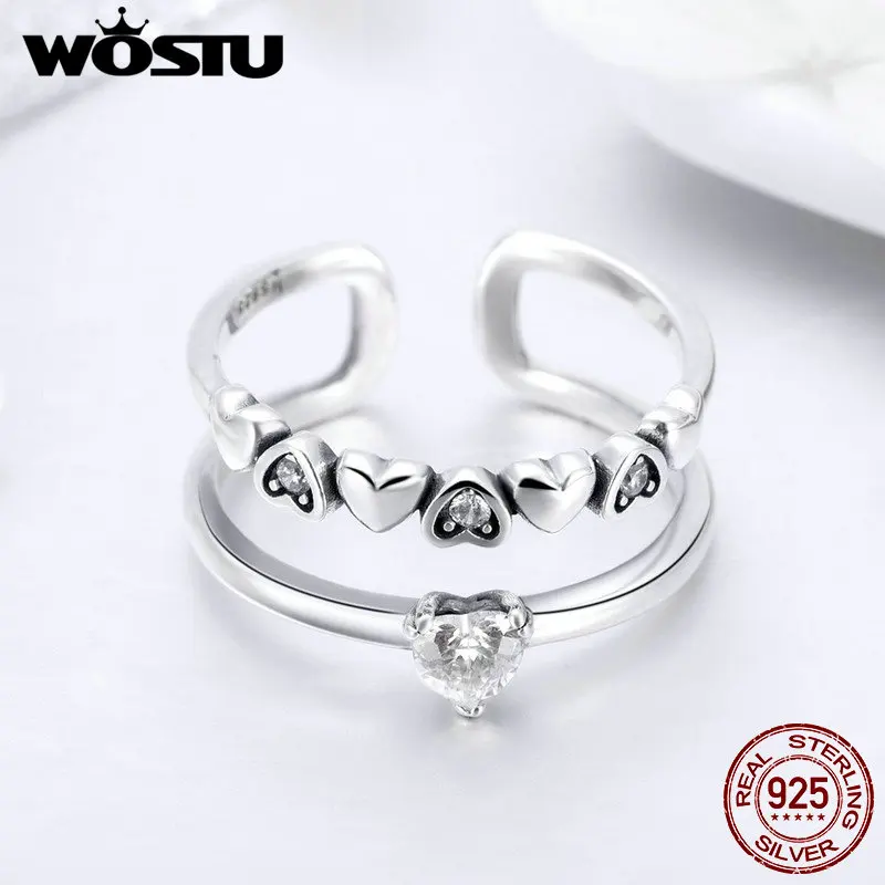 Женское кольцо с сердечком WOSTU из серебра 925 пробы прозрачным фианитом|Кольца| |