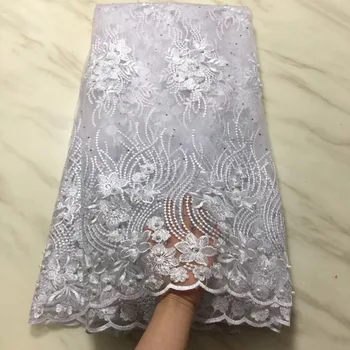 

White 3D Flowers High Quality African Lace Fabric 2019 French Tulle Lace Fabric Appliqued 5 Yards Net Lace For Wedding Dress