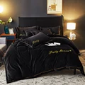 Gray black Luxury Fleece fabric Bedding sets Queen King size Embroidery Bed Duvet cover Bed sheets linen set|Bedding Sets| | -